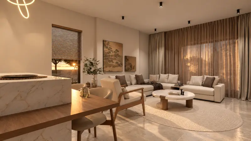 Gün batımında salon ve oturma grubu